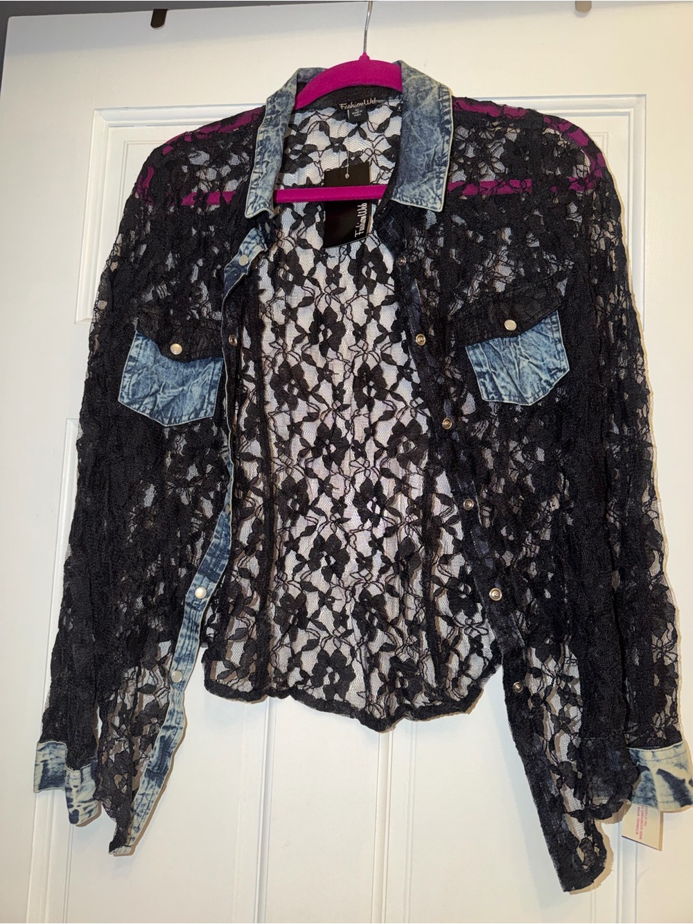 Lace & Denim Contrast Black Jacket